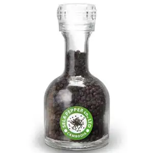 Black Pepper Corn in Glass Bottle Grinder - Sela Pepper
