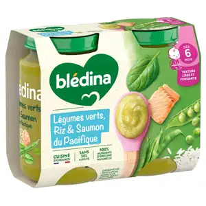 Baby Food from 6 Months, Green Vegetables, Rice and Pacific Salmon - Blédina