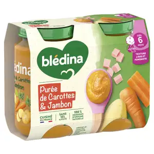 Baby Food from 6 Months, Carrot and Ham Puree - Blédina