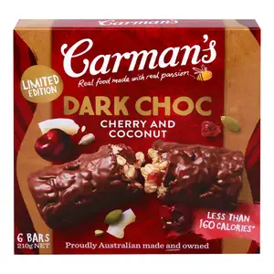 Dark Choc Cherry and Coconut Bar - Carman's
