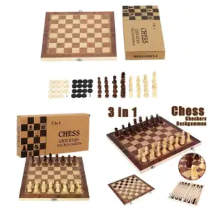 3 in 1 Non-Magnetic Wooden Chess