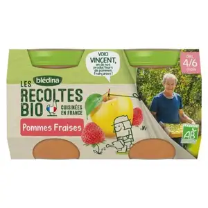 Baby Compote from 4-6 Months, Organic Harvest Apples and Strawberries No Added Sugar - Blédina