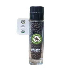Organic Black peppercorn in Glass Bottle with Adjustable Grinder - Sela Pepper
