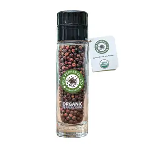 Organic Red Peppercorn in Glass Bottle with Adjustable Grinder - Sela Pepper