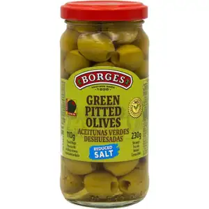 Green Pitted Olives Reduced Salt - Borges