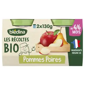 Baby Compote from 4-6 Months, Organic Harvest Apples and Pears No Added Sugar. - Blédina