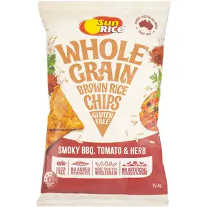 Gluten Free Whole Grain Brown Rice Chips Smokey BBQ, Tomato & Herb - Sunrice