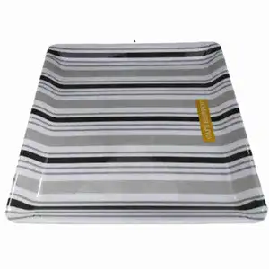 Square Melamine White & Blue Line Tray