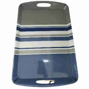 Rectangular Gray & Blue Line Hand Tray