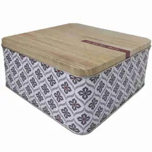 Batic Broc Square Metal Box (Wood Cover)
