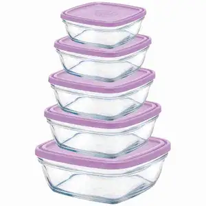 Purple Lid Freshbox Clear Square Set - Duralex