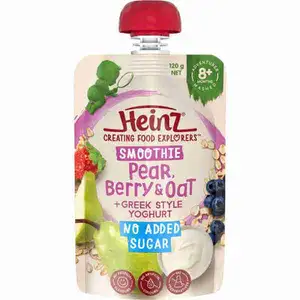 Baby Mashed from 8 Months Plus, Pear, Berry & Oat + Greek Style Yogurt No Added Sugar - Heinz
