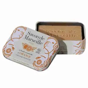Marseille Soap with Metal Box Orange Essential Oil - Alépia