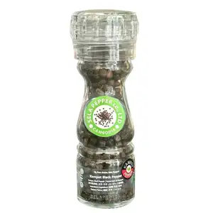 Kampot Black Pepper Corn in Glass Bottle with Adjustable Grinder - Sela Pepper