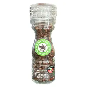 Kampot Red Pepper Corn in Glass Bottle with Adjustable Grinder - Sela Pepper
