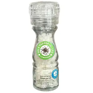 Kampot Sea Salt in Glas Bottle with Adjustable Grinder - Sela Pepper