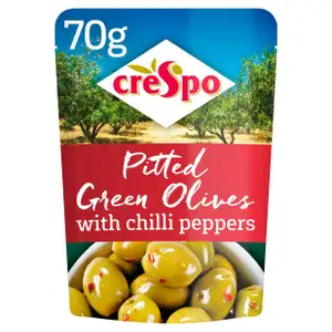 Pitted Green Olives with Chili Peppers - Crespo