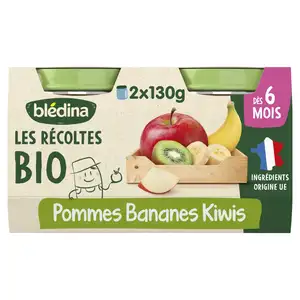 Baby Compote from 6 Months, Organic Harvest Apples, Bananas and Kiwis No Added Sugar - Blédina