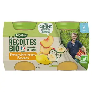 Baby Compote from 6 Months, Organic Harvest Apple Nectarine Banana - Blédina