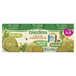 Baby Food Jars from 4-6 Months, Small Peas, Green Beans and Spinach No Added Sugar - Blédina
