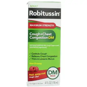 Adult Cough+Chest Congestion DM Max Raspberry Flavor - Robitussin