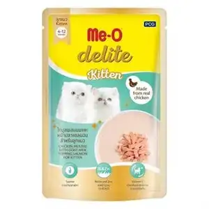 Delite Kitten Chicken Mousse with Goat Milk Topping Salmon Pouch - Me-O