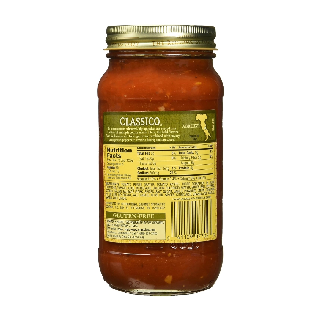 Italian Sausage with Peppers & Onion Pasta Sauce - Classico 2